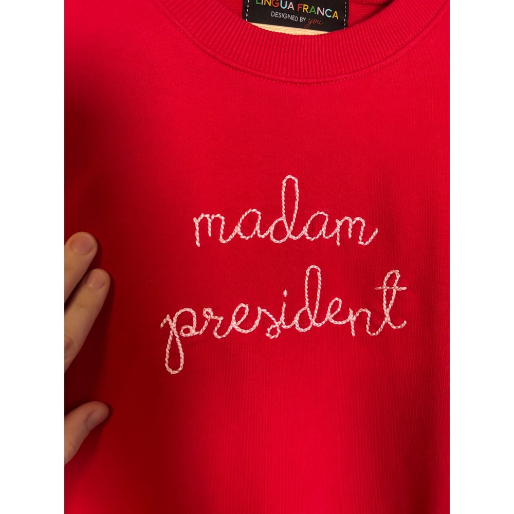 Lingua Franca Madam President Red Organic Cotton Sweatshirt Size Small - Picture 3 of 8